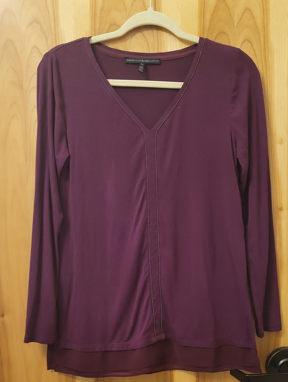 White House Black Market Deep Plum V-Neck Long Sleeve Top